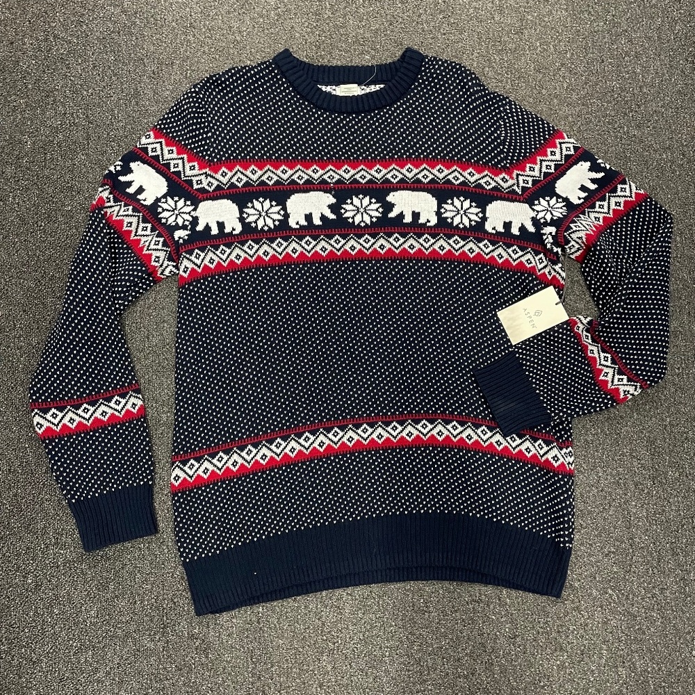 $345 Aspen Collection Knitted Sweater Polar Bears And Flakes Men’s XL